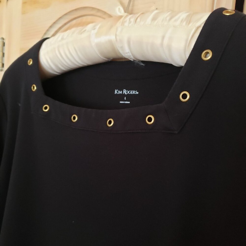 Kim Rogers Embellished Square Neck Knit Top Large 3/4 Sleeve Black Knit - Picture 4 of 7